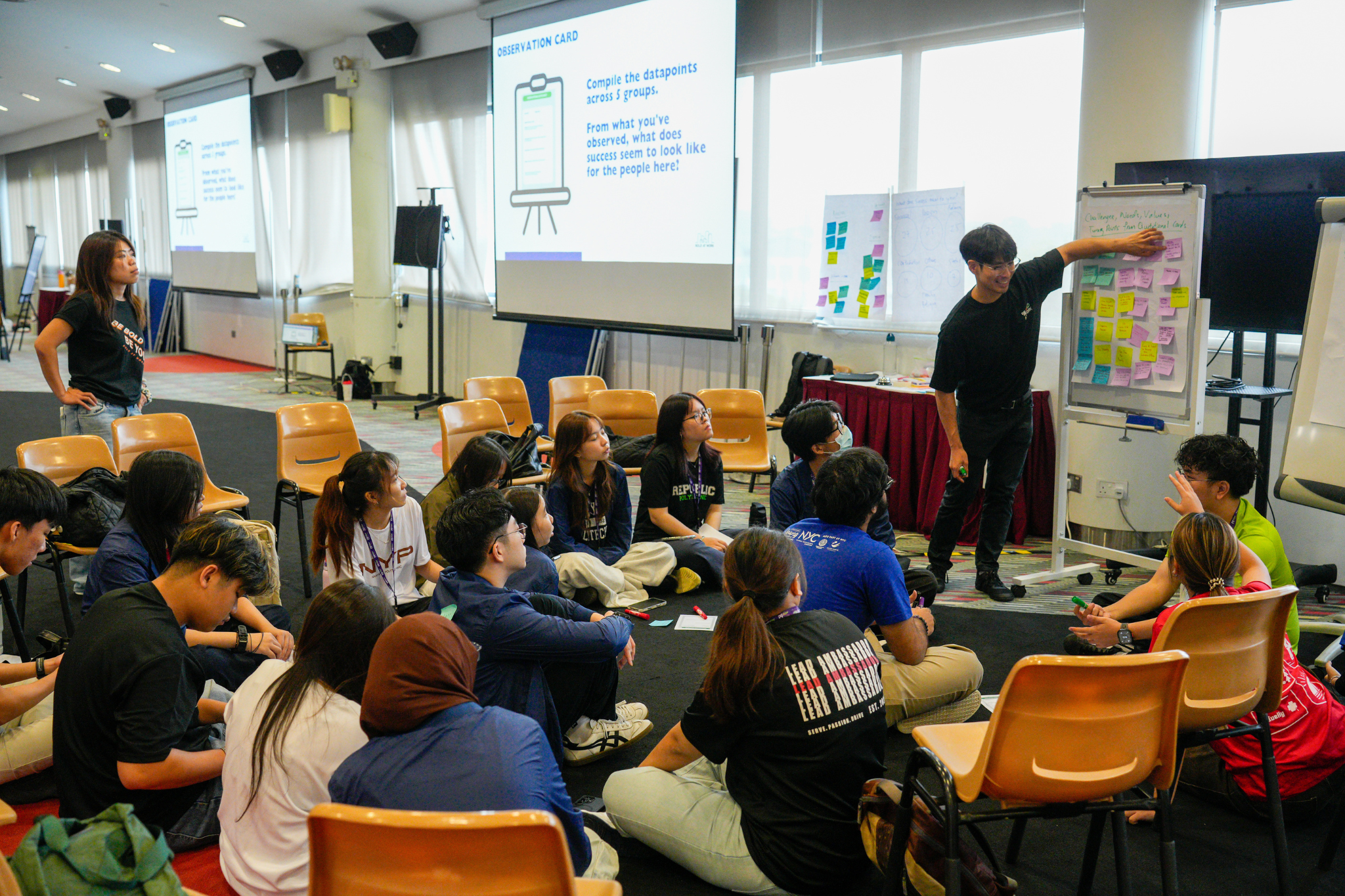 Student delegates discuss and organise insights gathered from their street interviews during Polytechnic Forum 2026.